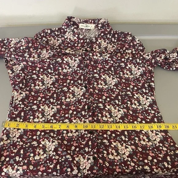 NWT Natural Life Women’s Floral Boho 3/4 Sleeve Collared Shirt Dress Burgundy L - Picture 11 of 14